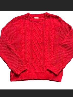 Girl's Red Cable-Knit Crewneck Long Sleeve Sweater - Cat & Jack - XL (14)